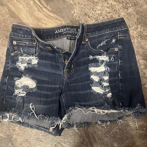 American Eagle Outfitters Dark Blue Distressed Denim Cutoff Shorts